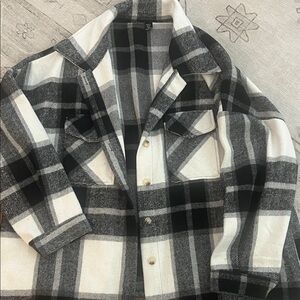 SHEIN Black and White Plaid Shacket Jacket